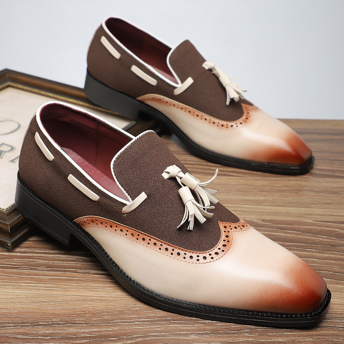 Riley Ridge Salvatore Gradient Leather Brogue Loafers Twin Tassel Elegance