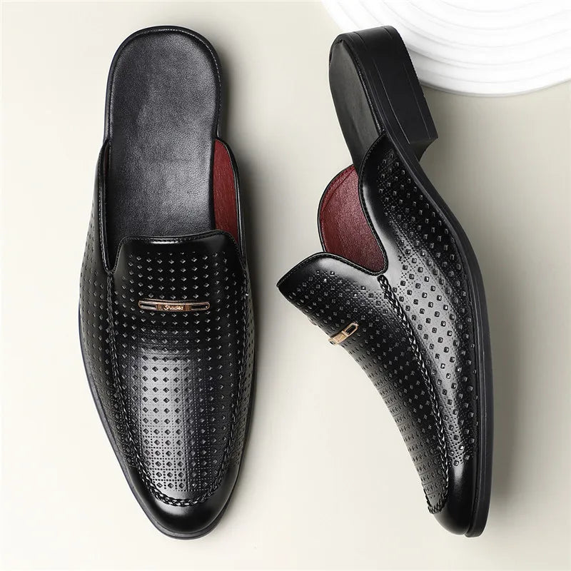 Capri Genuine Leather Slides for Men, Breathable Summer Slip-On Loafers
