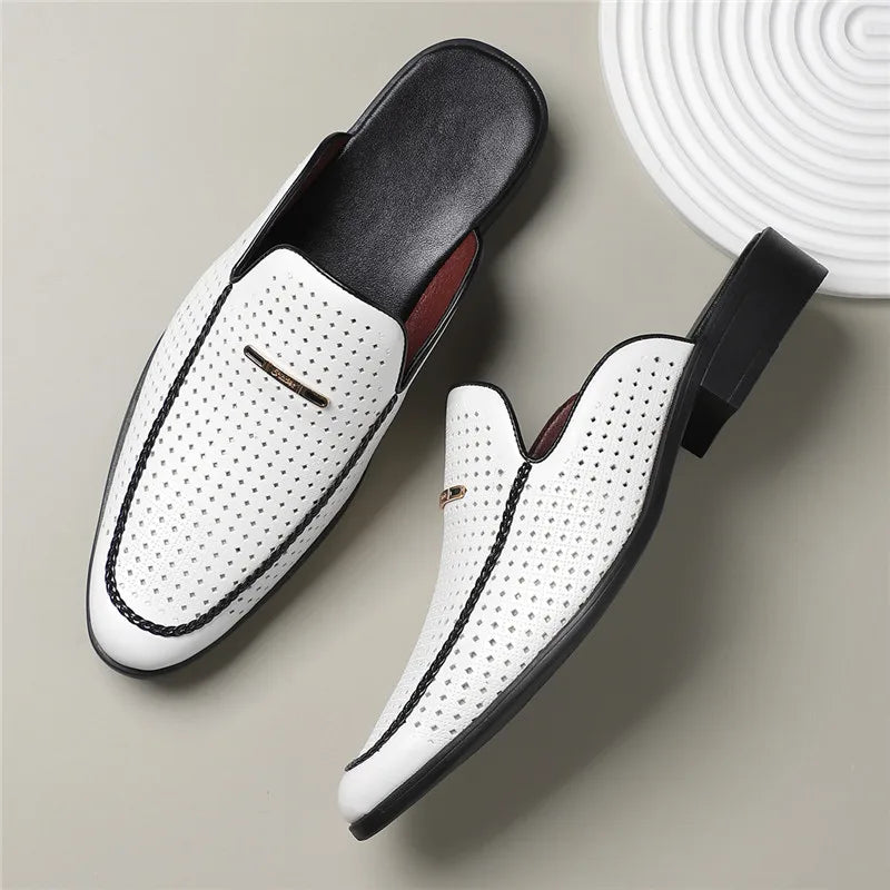 Capri Genuine Leather Slides for Men, Breathable Summer Slip-On Loafers