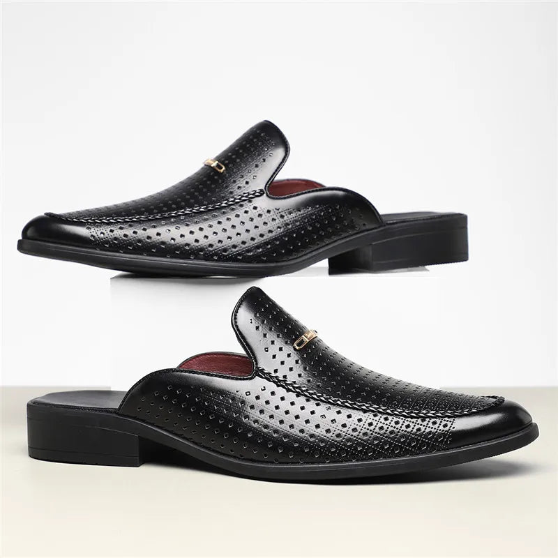 Capri Genuine Leather Slides for Men, Breathable Summer Slip-On Loafers