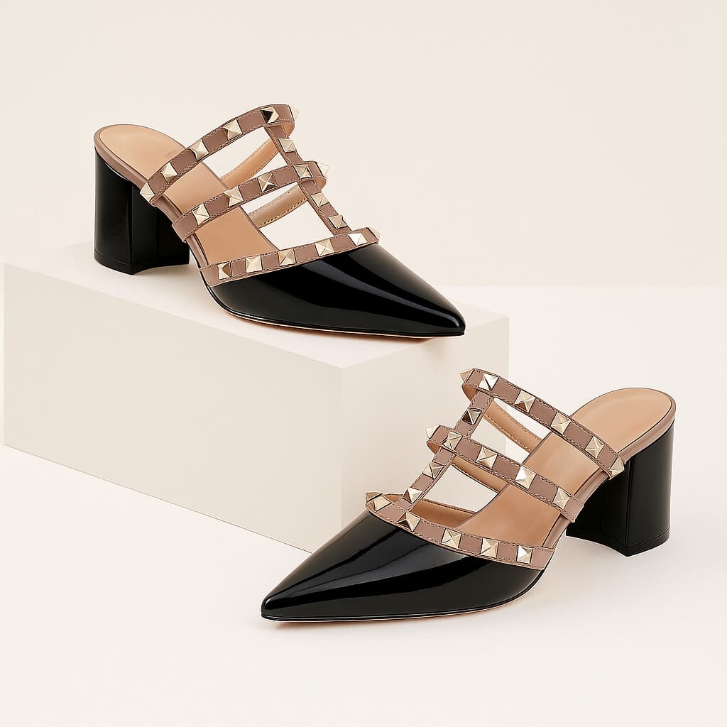 Valeria Studded Heel Mules