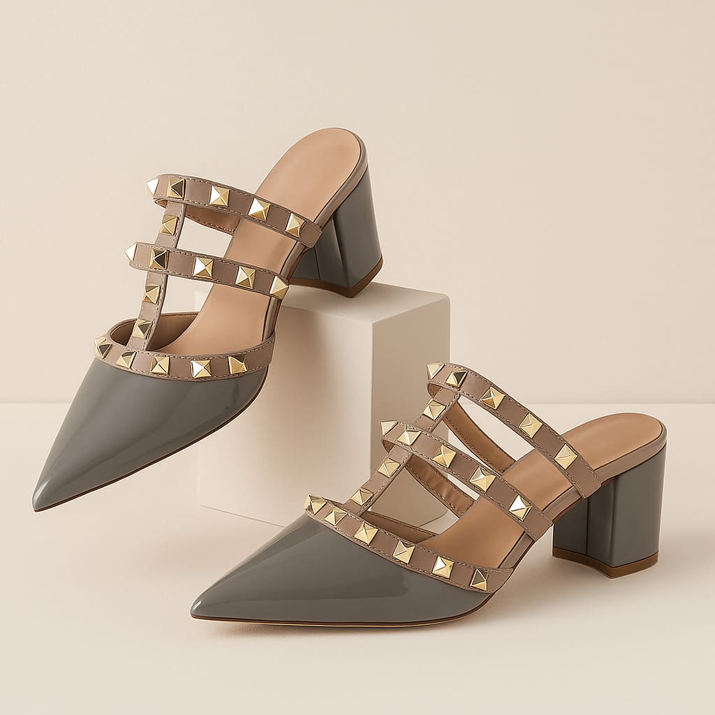Valeria Studded Heel Mules